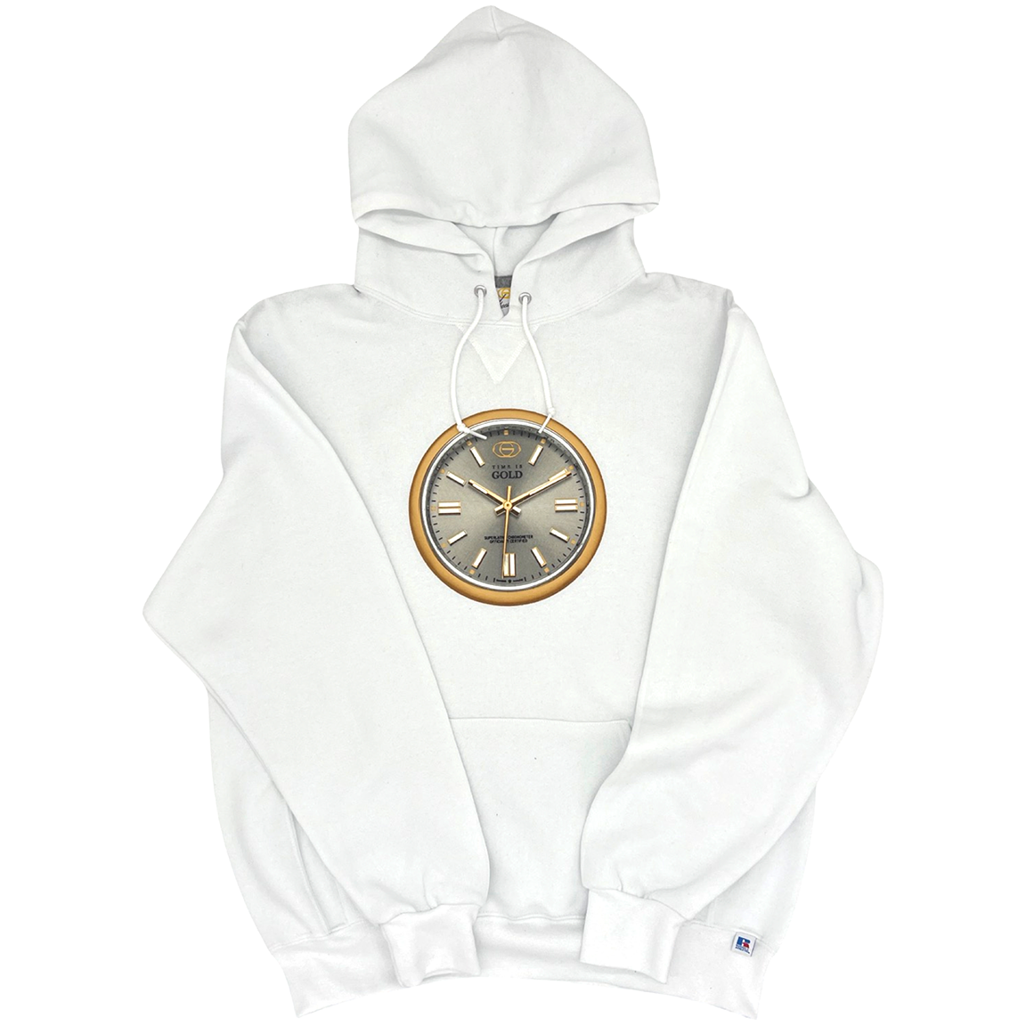 TIME IS GOLD Mens Russel Athletic Hooded Sweatshirt - WHITE | Gold Wheels Co.
